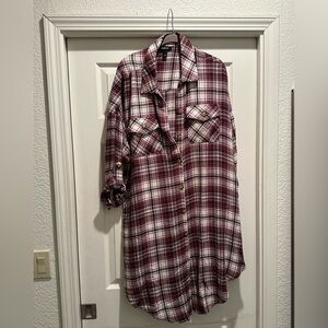 Flannel Gauze Oversized Button Up Shacket
